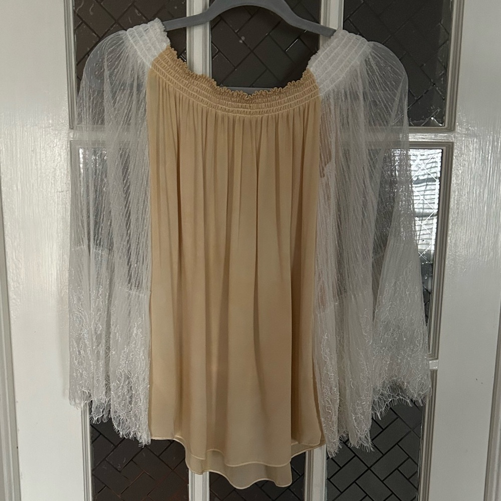 Kobi Halperin Veruka Blouse Silk Sheer Sleeve Off the Shoulder Cream White Med - Picture 3 of 14